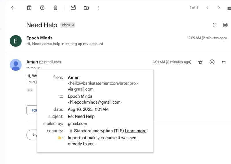 Received Email Screenshot