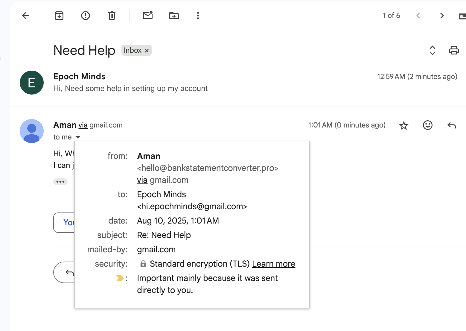 Received Email Screenshot